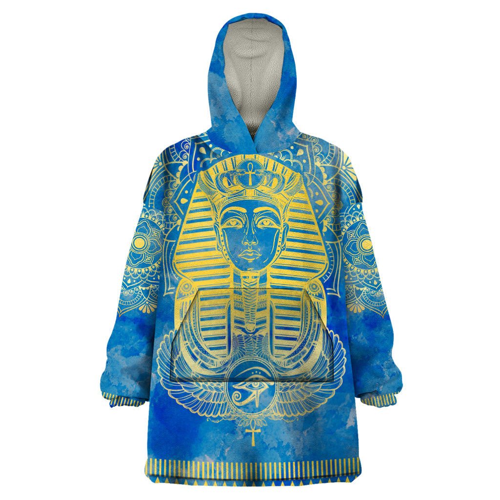 Personalized Mandala Egyptian Pharaoh Wearable Blanket Hoodie Eye of Horus Blue - Wonder Print Shop
