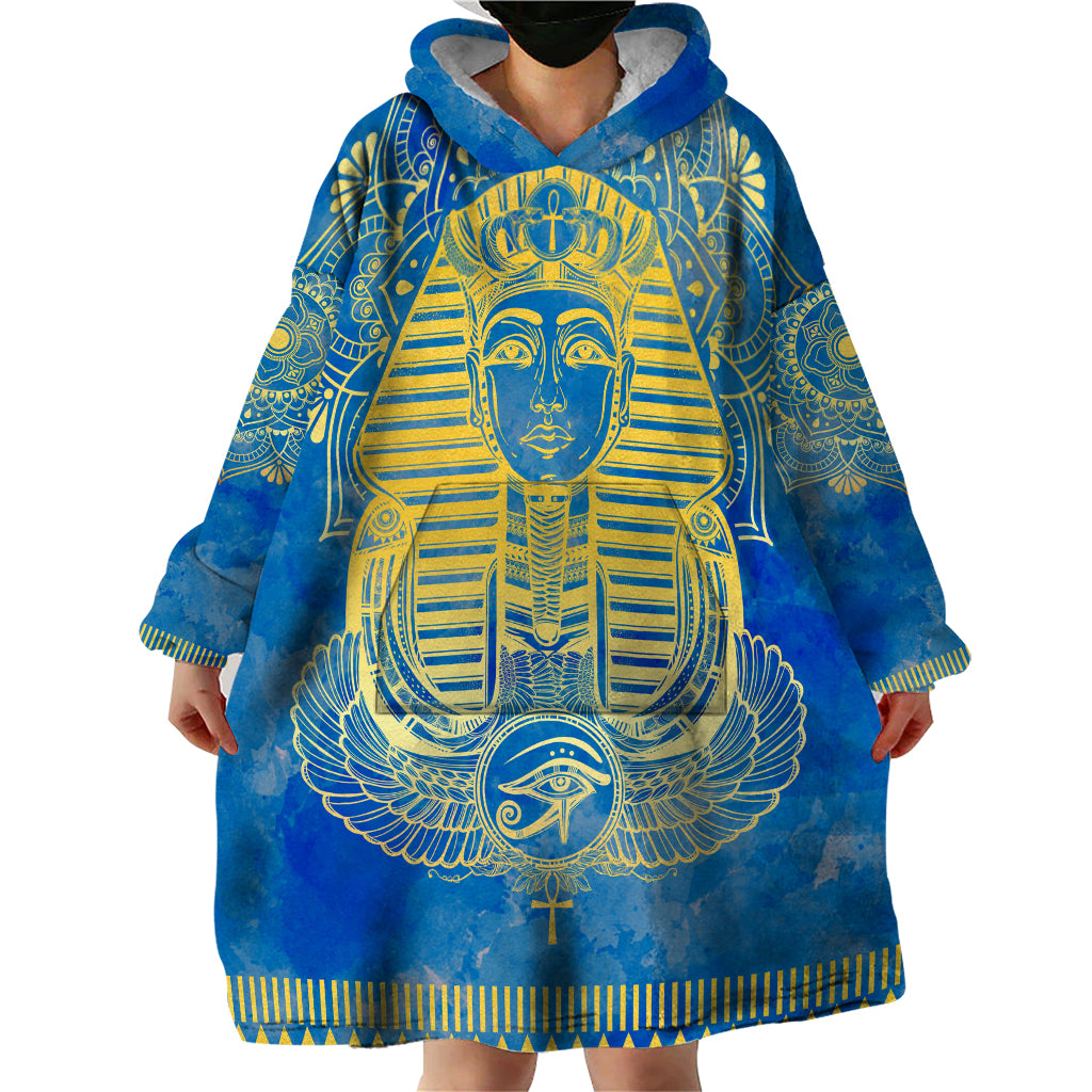 Personalized Mandala Egyptian Pharaoh Wearable Blanket Hoodie Eye of Horus Blue - Wonder Print Shop