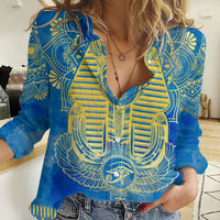 Personalized Mandala Egyptian Pharaoh Women Casual Shirt Eye of Horus Blue - Wonder Print Shop