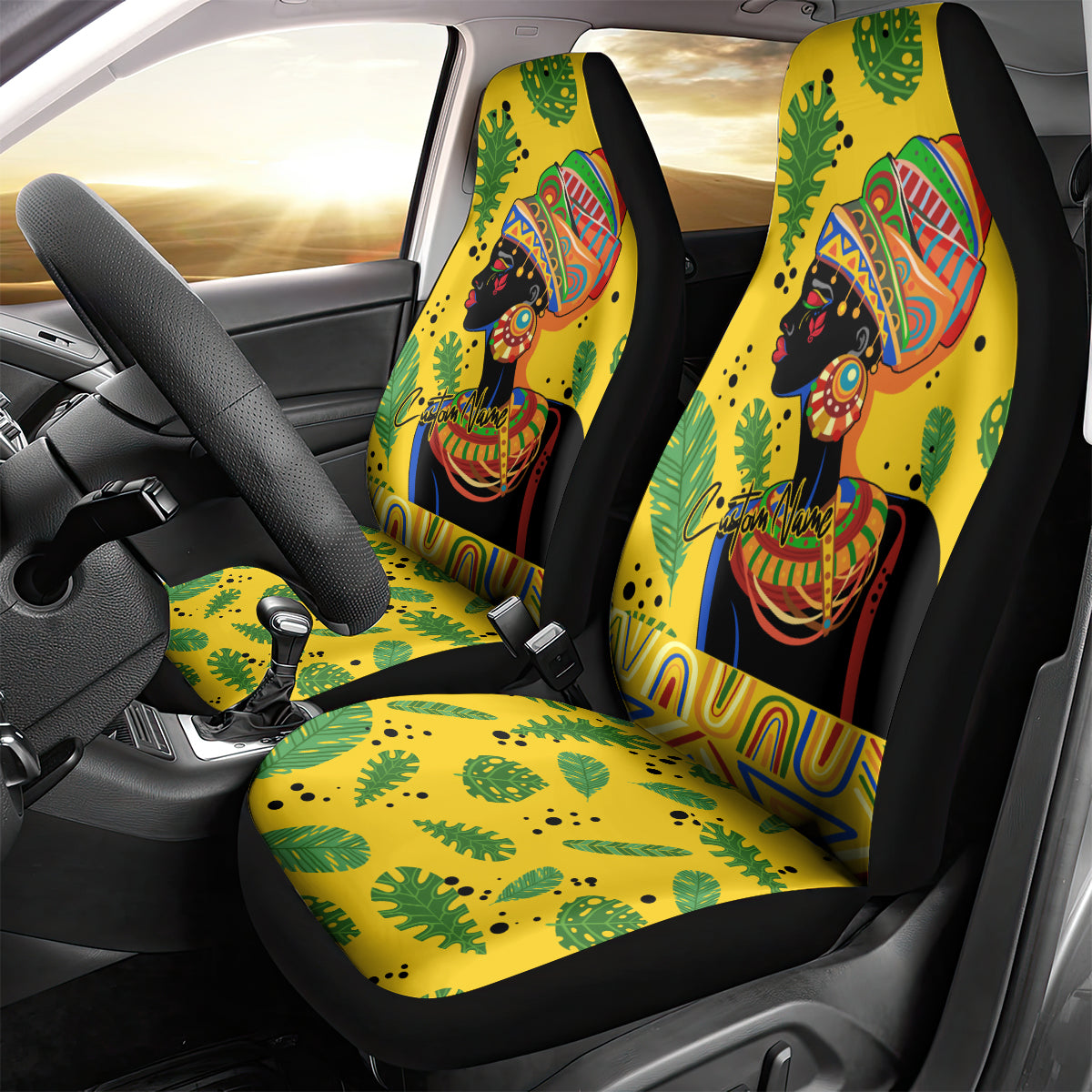 Personalized Africa Woman Car Seat Cover Tropical Style - Wonder Print Shop