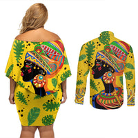 Personalized Africa Woman Couples Matching Off Shoulder Short Dress and Long Sleeve Button Shirt Tropical Style - Wonder Print Shop