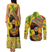 Personalized Africa Woman Couples Matching Tank Maxi Dress and Long Sleeve Button Shirt Tropical Style - Wonder Print Shop