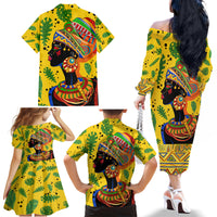 Personalized Africa Woman Family Matching Off The Shoulder Long Sleeve Dress and Hawaiian Shirt Tropical Style - Wonder Print Shop