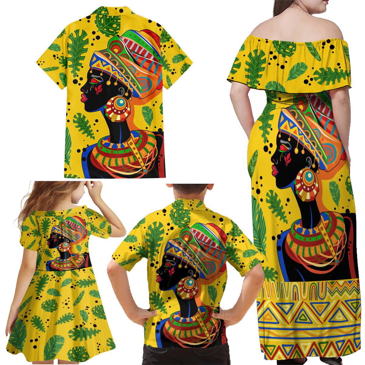 Personalized Africa Woman Family Matching Off Shoulder Maxi Dress and Hawaiian Shirt Tropical Style - Wonder Print Shop