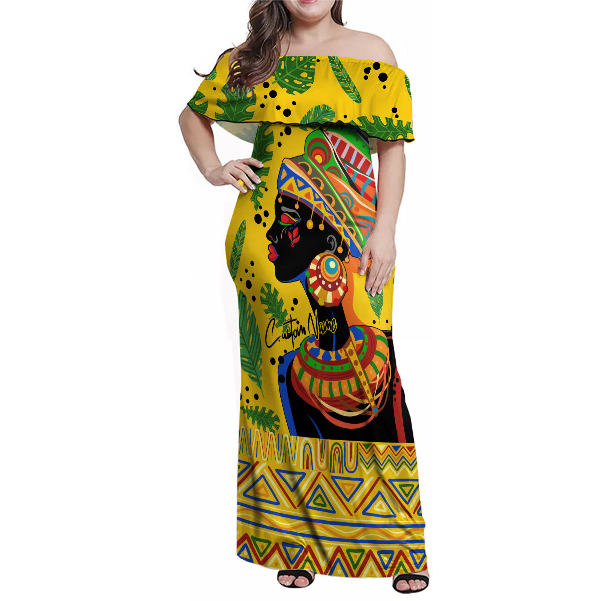 Personalized Africa Woman Family Matching Off Shoulder Maxi Dress and Hawaiian Shirt Tropical Style - Wonder Print Shop