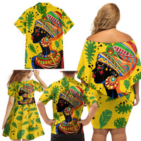 Personalized Africa Woman Family Matching Off Shoulder Short Dress and Hawaiian Shirt Tropical Style - Wonder Print Shop