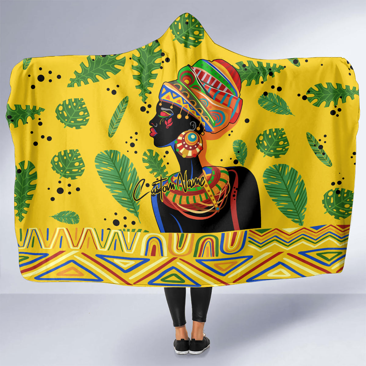 Personalized Africa Woman Hooded Blanket Tropical Style