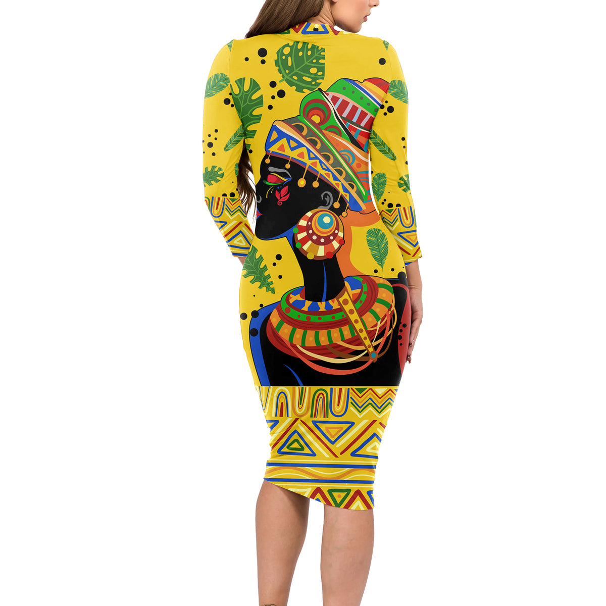 Personalized Africa Woman Long Sleeve Bodycon Dress Tropical Style - Wonder Print Shop