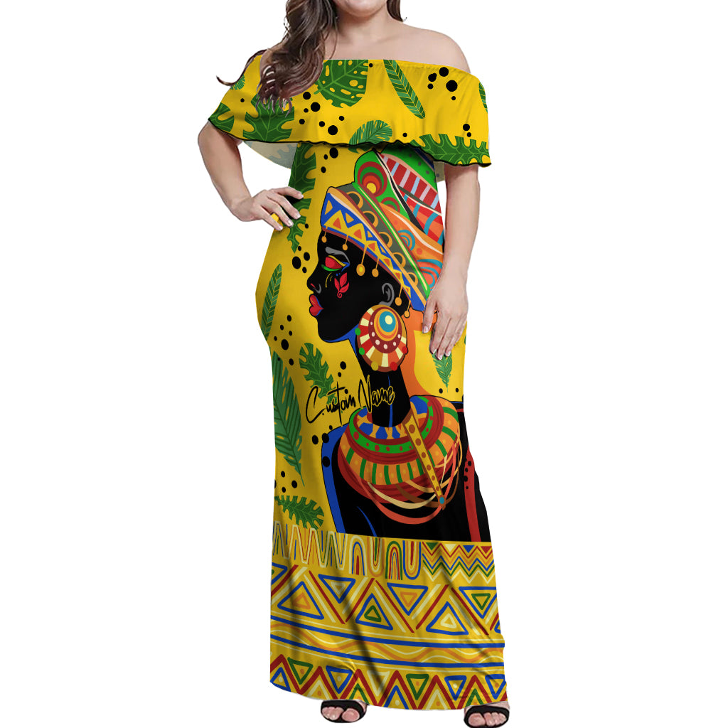 Personalized Africa Woman Off Shoulder Maxi Dress Tropical Style - Wonder Print Shop