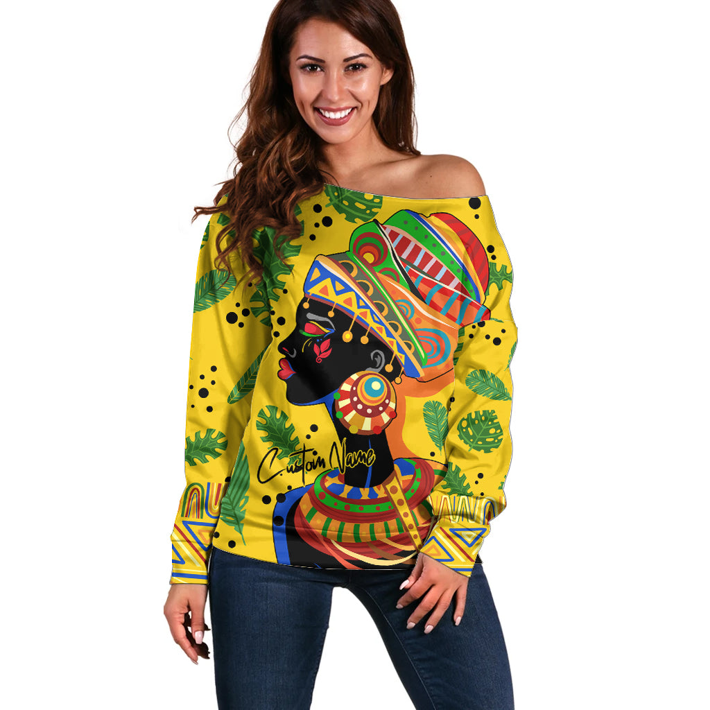 Personalized Africa Woman Off Shoulder Sweater Tropical Style - Wonder Print Shop