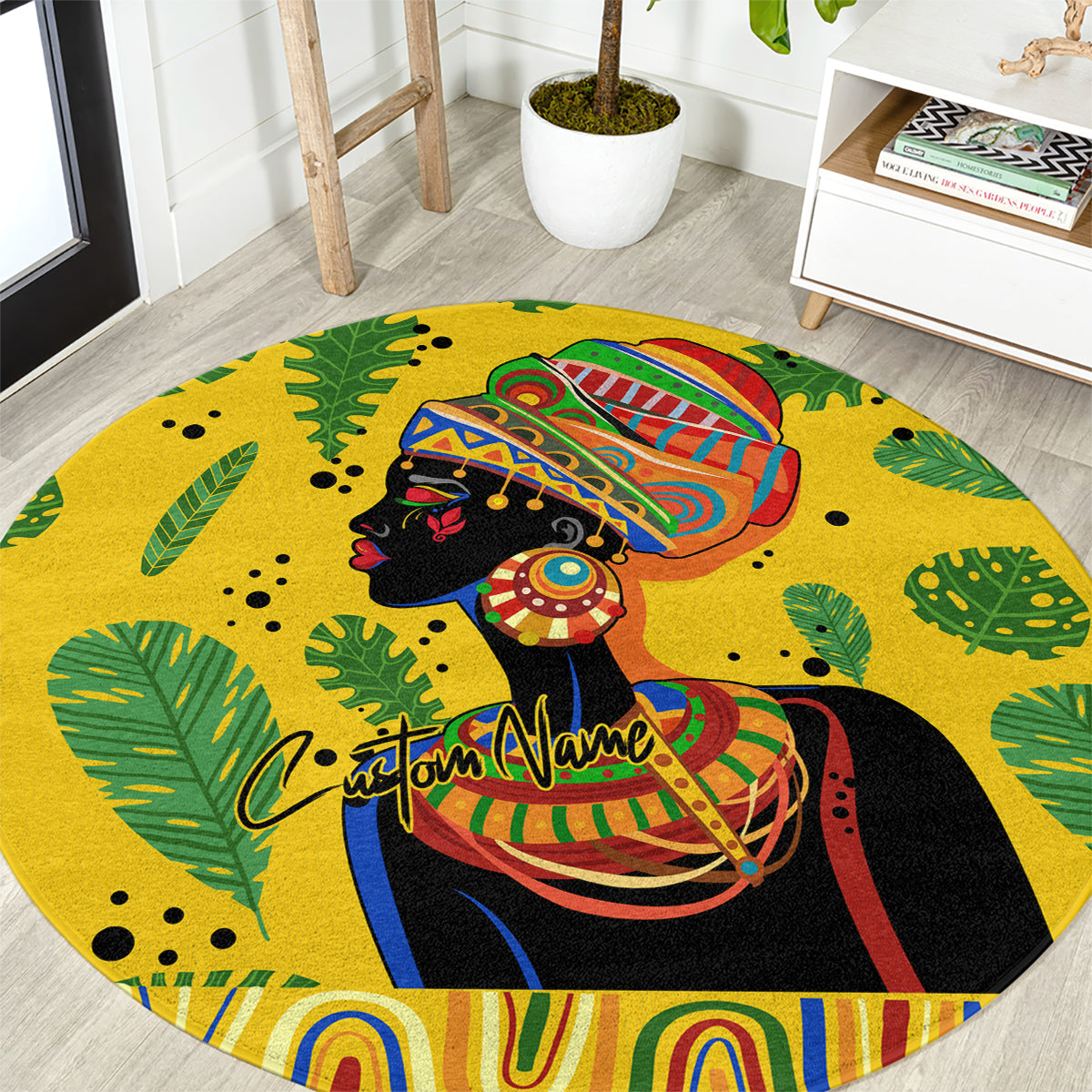 Personalized Africa Woman Round Carpet Tropical Style