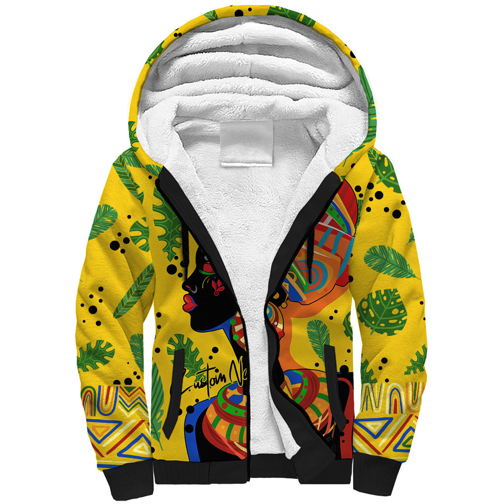 Personalized Africa Woman Sherpa Hoodie Tropical Style - Wonder Print Shop