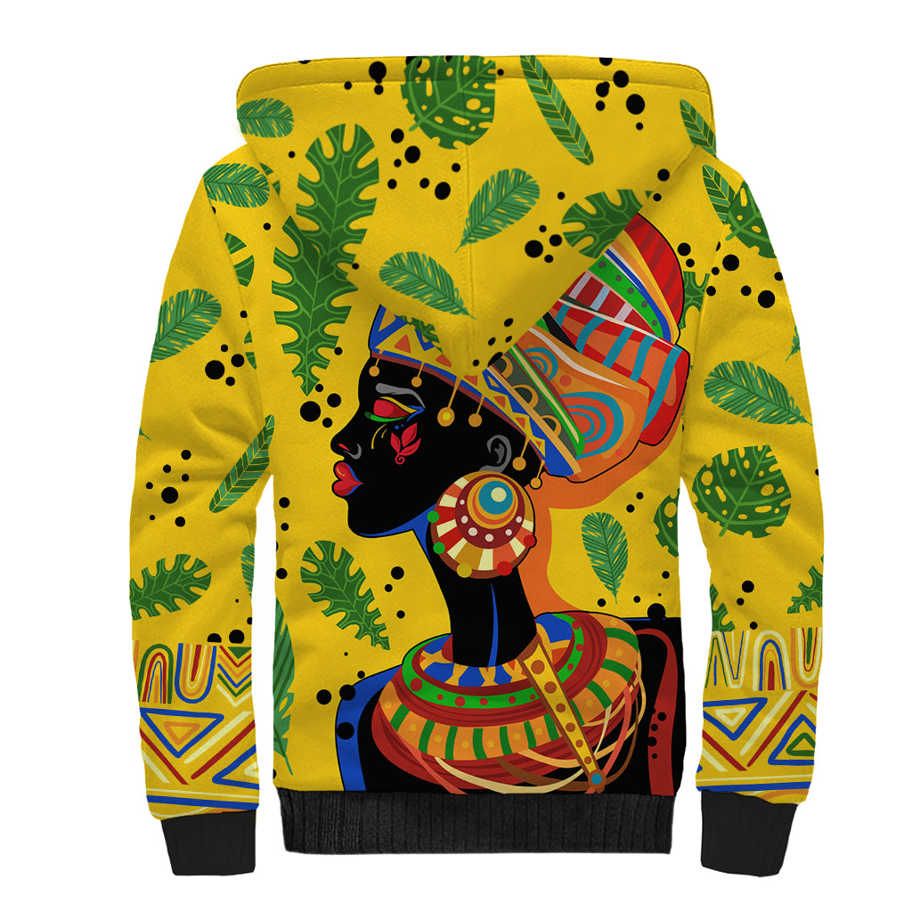 Personalized Africa Woman Sherpa Hoodie Tropical Style - Wonder Print Shop