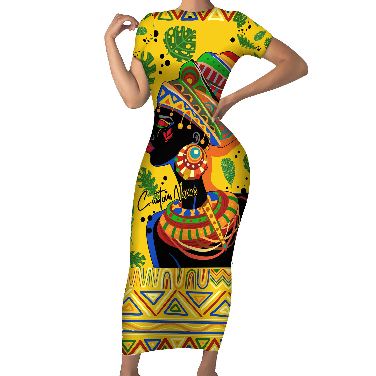 Personalized Africa Woman Short Sleeve Bodycon Dress Tropical Style - Wonder Print Shop