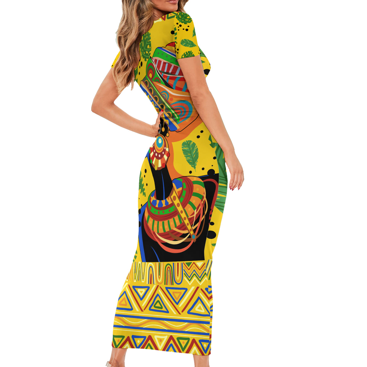 Personalized Africa Woman Short Sleeve Bodycon Dress Tropical Style - Wonder Print Shop