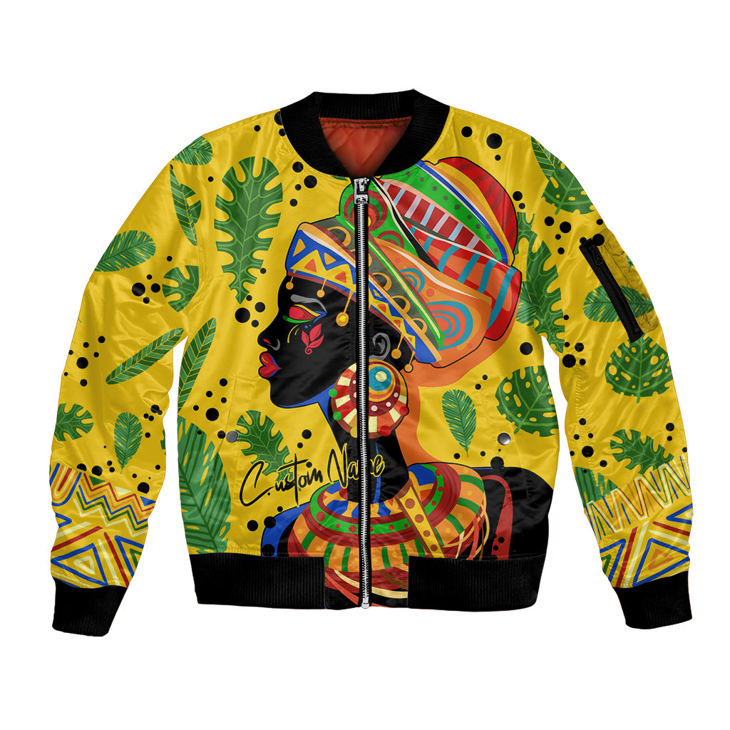 Personalized Africa Woman Sleeve Zip Bomber Jacket Tropical Style - Wonder Print Shop
