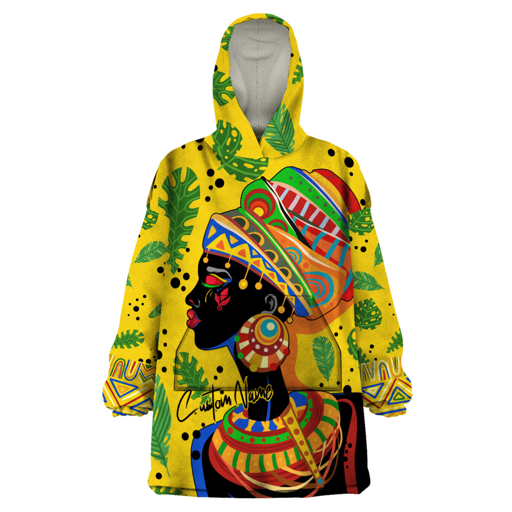 Personalized Africa Woman Wearable Blanket Hoodie Tropical Style