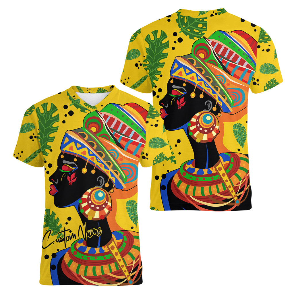 Personalized Africa Woman Women V Neck T Shirt Tropical Style - Wonder Print Shop