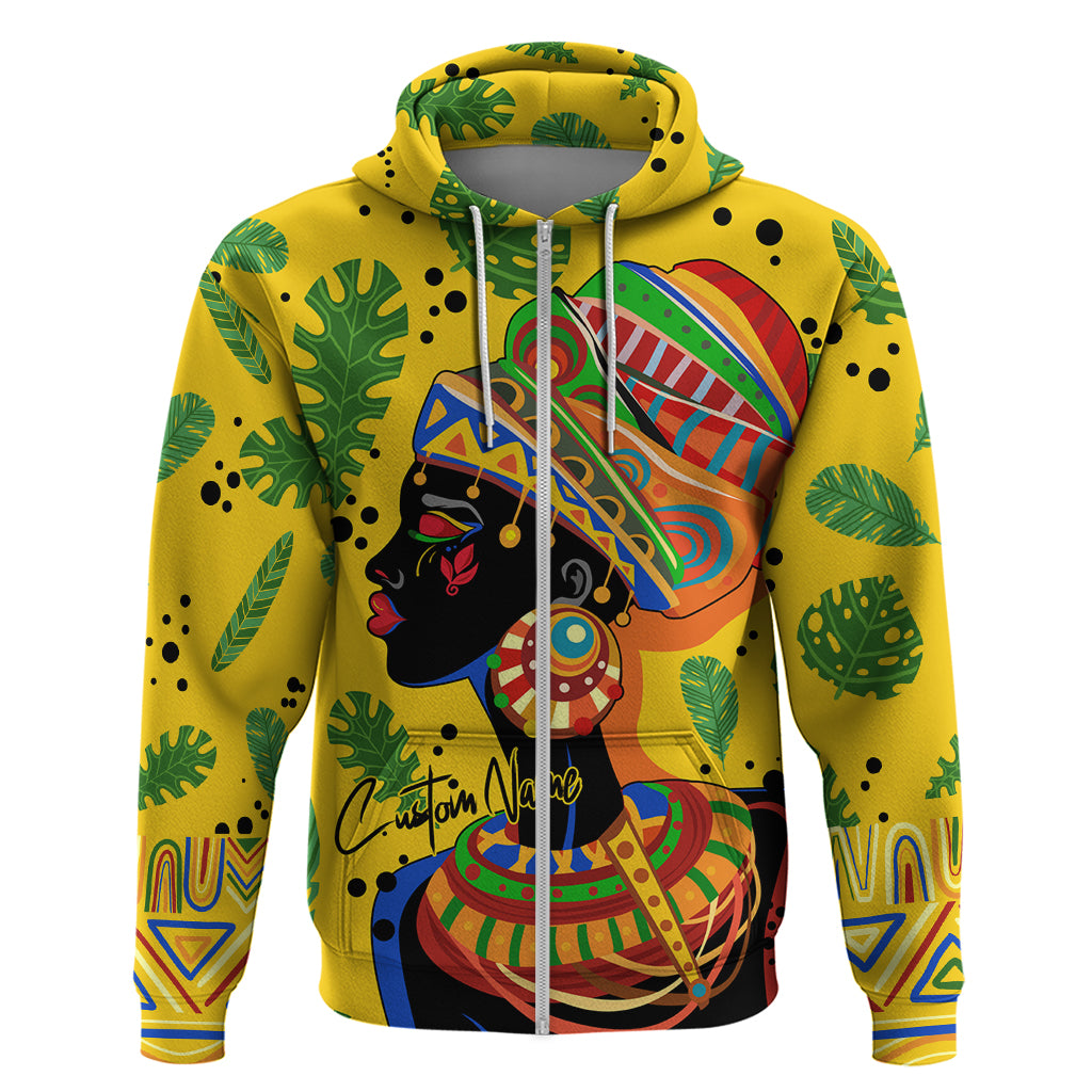 Personalized Africa Woman Zip Hoodie Tropical Style - Wonder Print Shop
