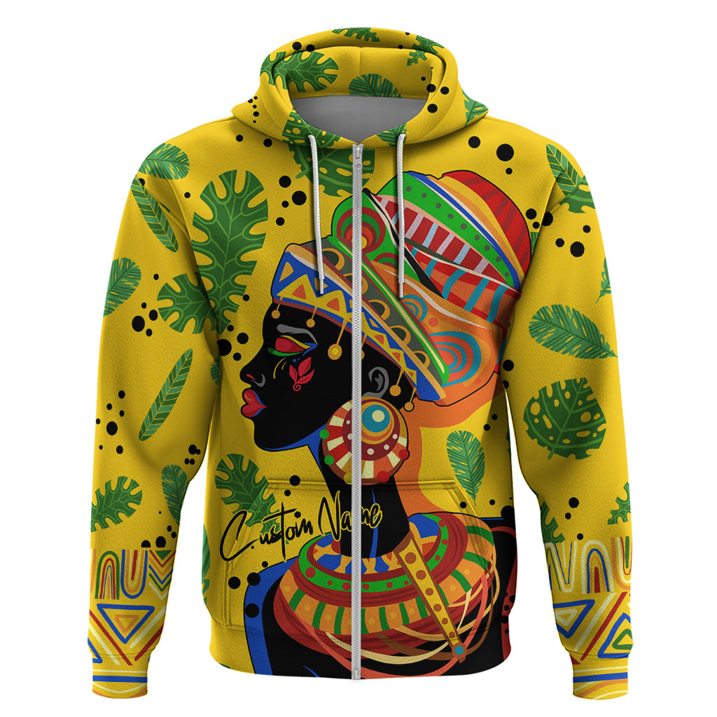 Personalized Africa Woman Zip Hoodie Tropical Style