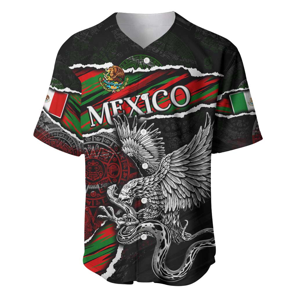 Eagle Snake Mexico Baseball Jersey Aztec Sun Stone