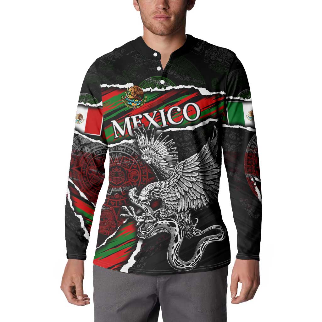 Eagle Snake Mexico Button Sweatshirt Aztec Sun Stone