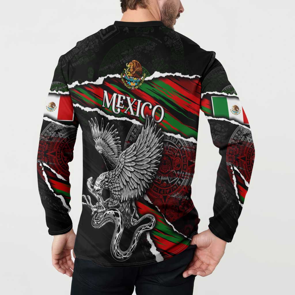 Eagle Snake Mexico Button Sweatshirt Aztec Sun Stone