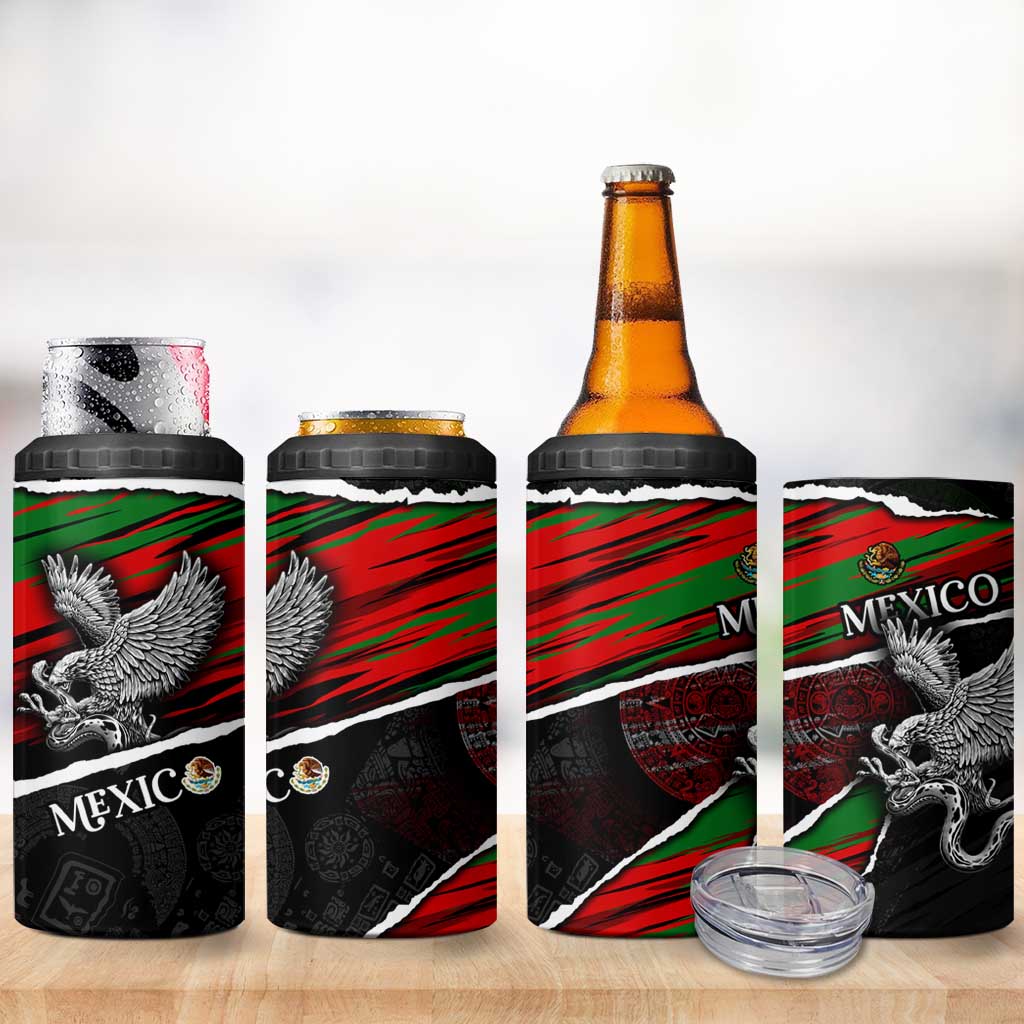 Eagle Snake Mexico 4 in 1 Can Cooler Tumbler Aztec Sun Stone