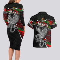 Eagle Snake Mexico Couples Matching Long Sleeve Bodycon Dress and Hawaiian Shirt Aztec Sun Stone