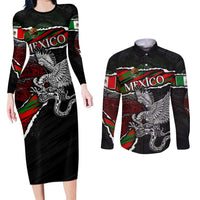 Eagle Snake Mexico Couples Matching Long Sleeve Bodycon Dress and Long Sleeve Button Shirt Aztec Sun Stone