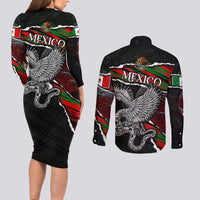 Eagle Snake Mexico Couples Matching Long Sleeve Bodycon Dress and Long Sleeve Button Shirt Aztec Sun Stone