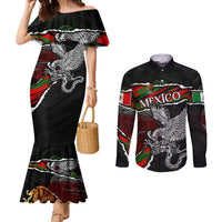 Eagle Snake Mexico Couples Matching Mermaid Dress and Long Sleeve Button Shirt Aztec Sun Stone