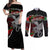 Eagle Snake Mexico Couples Matching Off Shoulder Maxi Dress and Long Sleeve Button Shirt Aztec Sun Stone