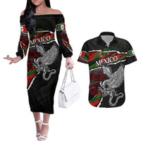 Eagle Snake Mexico Couples Matching Off The Shoulder Long Sleeve Dress and Hawaiian Shirt Aztec Sun Stone