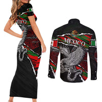 Eagle Snake Mexico Couples Matching Short Sleeve Bodycon Dress and Long Sleeve Button Shirt Aztec Sun Stone
