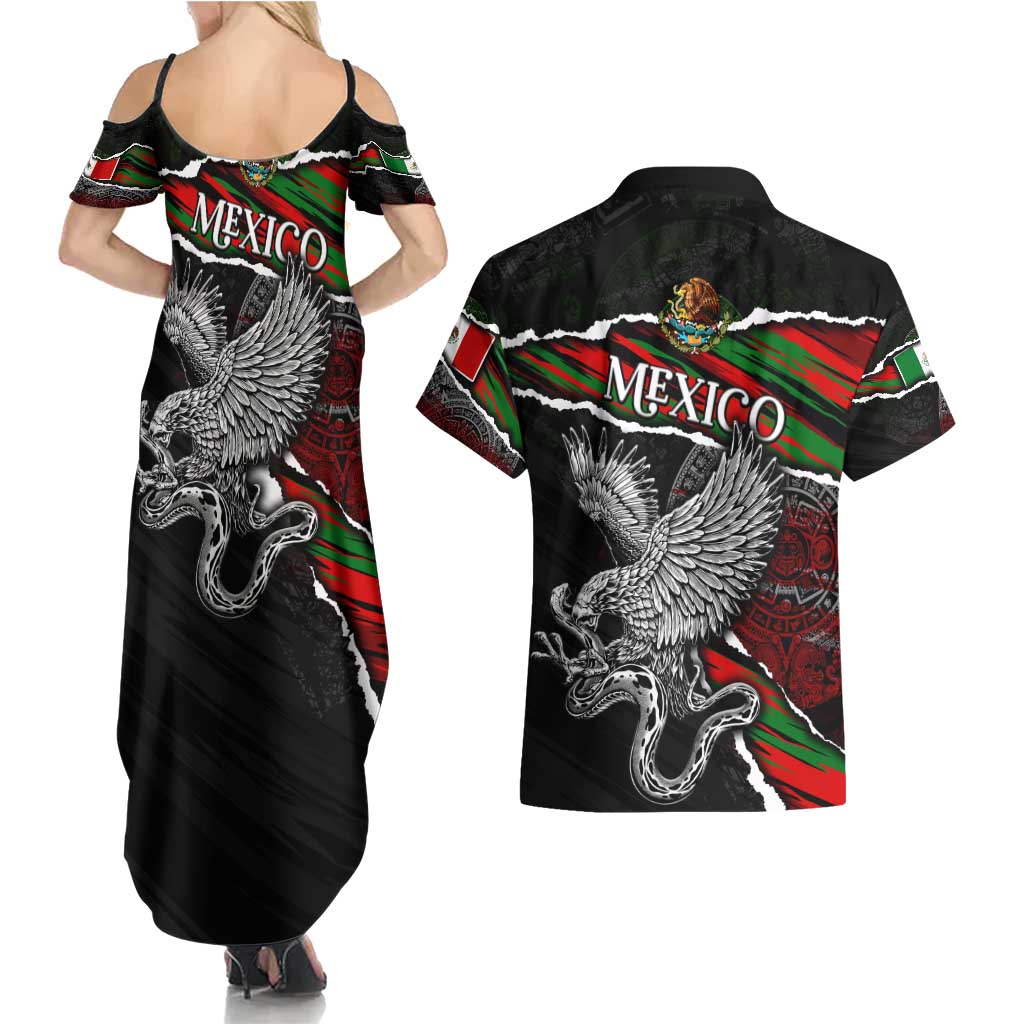 Eagle Snake Mexico Couples Matching Summer Maxi Dress and Hawaiian Shirt Aztec Sun Stone
