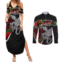 Eagle Snake Mexico Couples Matching Summer Maxi Dress and Long Sleeve Button Shirt Aztec Sun Stone