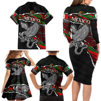 Eagle Snake Mexico Family Matching Long Sleeve Bodycon Dress and Hawaiian Shirt Aztec Sun Stone