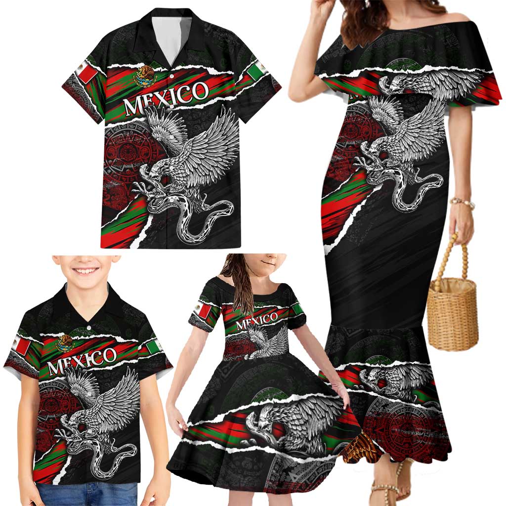 Eagle Snake Mexico Family Matching Mermaid Dress and Hawaiian Shirt Aztec Sun Stone