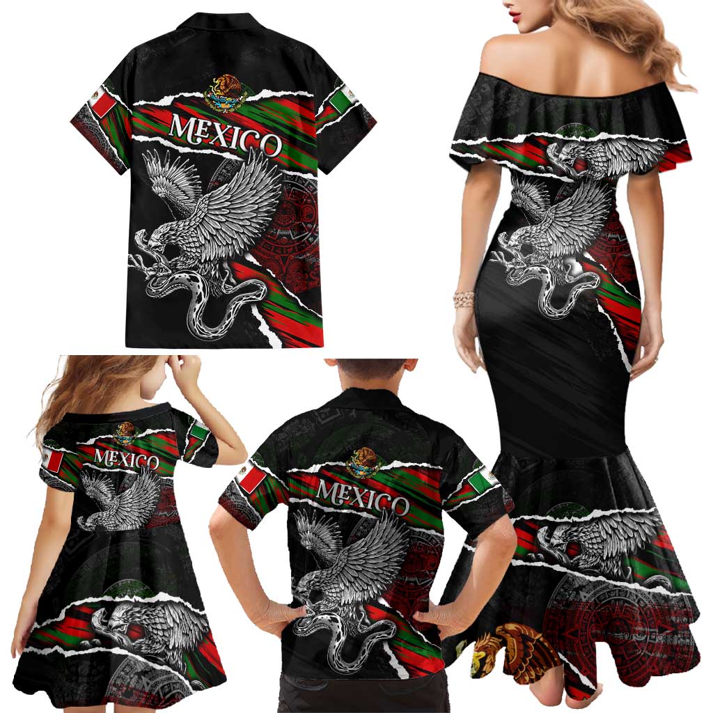 Eagle Snake Mexico Family Matching Mermaid Dress and Hawaiian Shirt Aztec Sun Stone