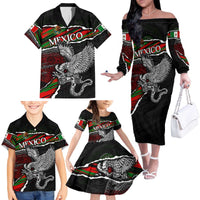 Eagle Snake Mexico Family Matching Off The Shoulder Long Sleeve Dress and Hawaiian Shirt Aztec Sun Stone