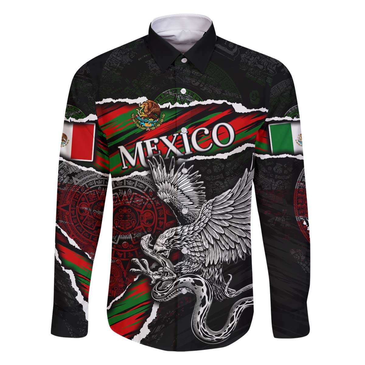 Eagle Snake Mexico Family Matching Off The Shoulder Long Sleeve Dress and Hawaiian Shirt Aztec Sun Stone