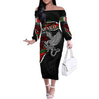 Eagle Snake Mexico Family Matching Off The Shoulder Long Sleeve Dress and Hawaiian Shirt Aztec Sun Stone