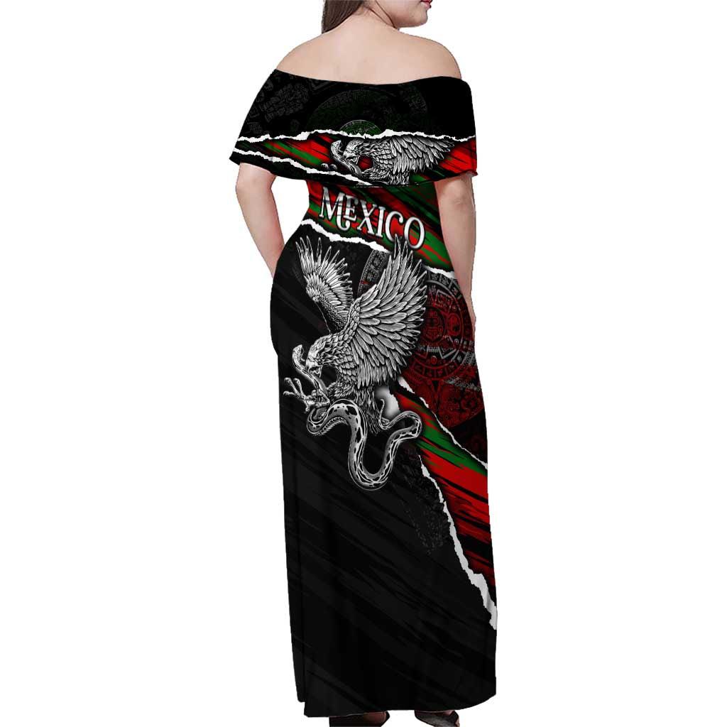 Eagle Snake Mexico Family Matching Off Shoulder Maxi Dress and Hawaiian Shirt Aztec Sun Stone