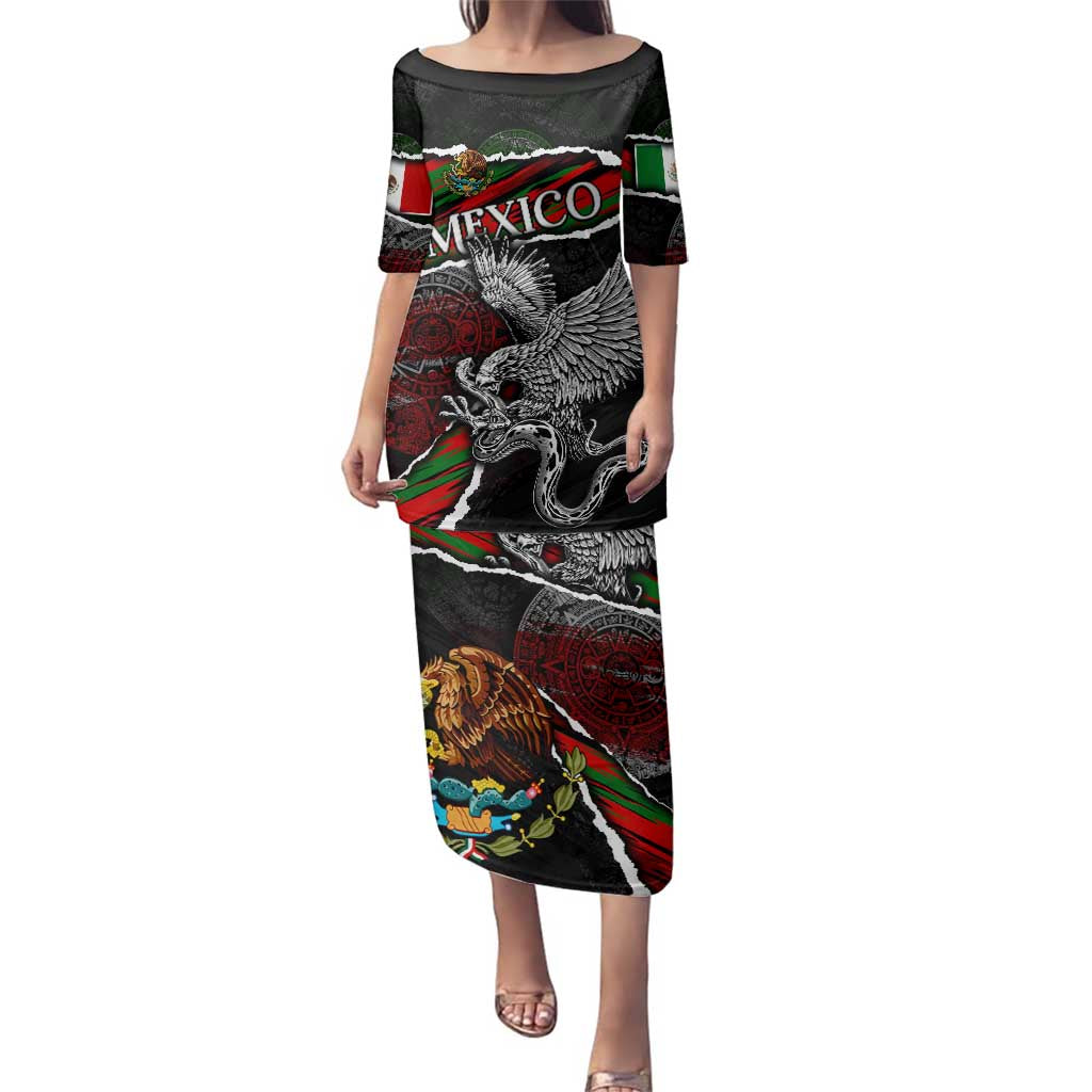 Eagle Snake Mexico Family Matching Puletasi and Hawaiian Shirt Aztec Sun Stone