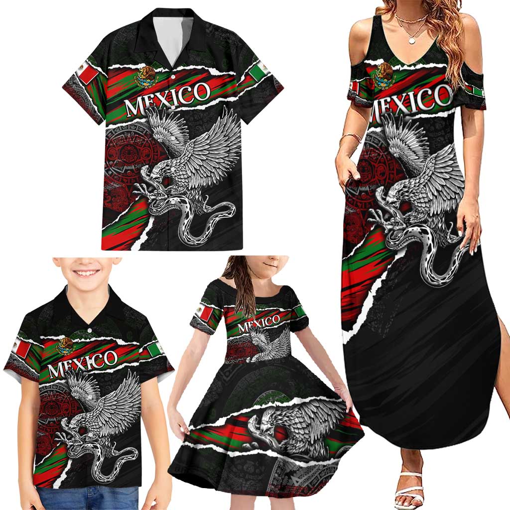 Eagle Snake Mexico Family Matching Summer Maxi Dress and Hawaiian Shirt Aztec Sun Stone