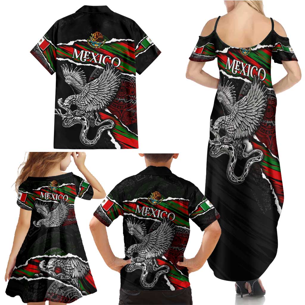 Eagle Snake Mexico Family Matching Summer Maxi Dress and Hawaiian Shirt Aztec Sun Stone