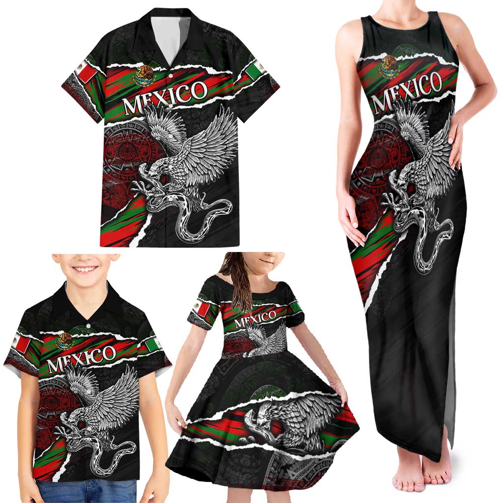 Eagle Snake Mexico Family Matching Tank Maxi Dress and Hawaiian Shirt Aztec Sun Stone