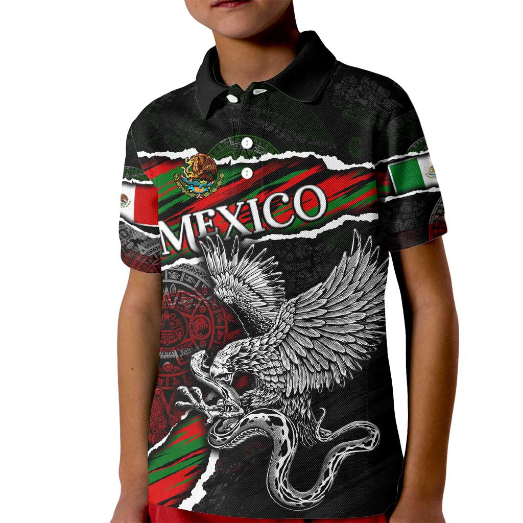 Eagle Snake Mexico Kid Polo Shirt Aztec Sun Stone