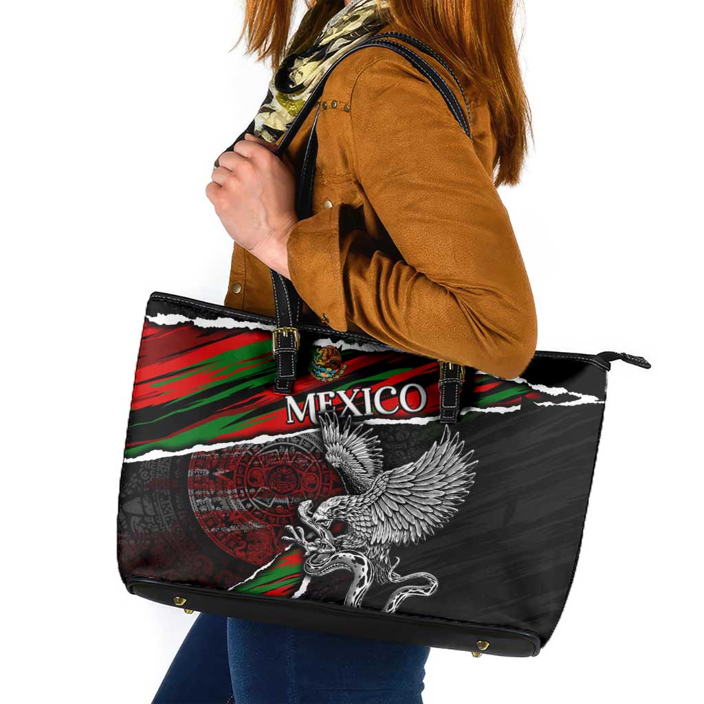 Eagle Snake Mexico Leather Tote Bag Aztec Sun Stone